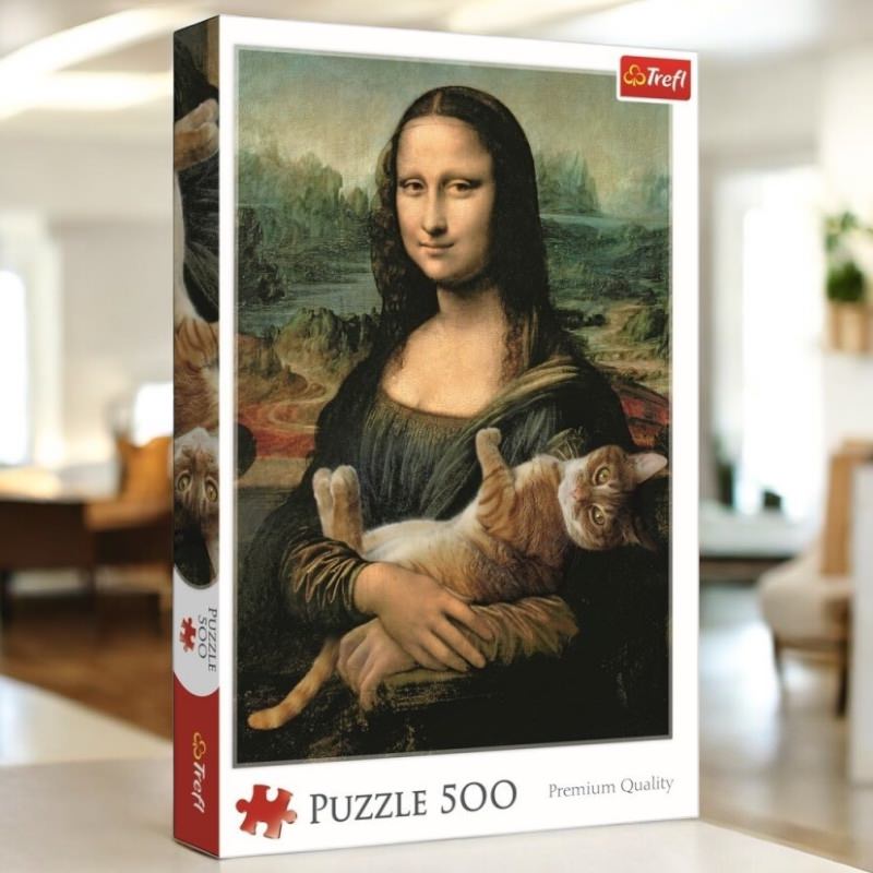 Puzzle 500 Piese Mona Lisa and Purring Kitty